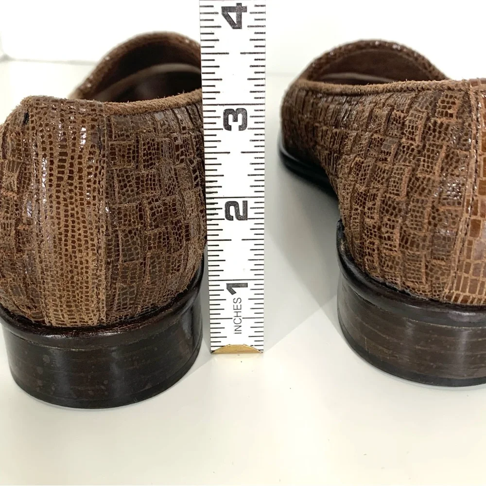 Sesto Meucci Loafers Women's Shoes 7 M Shoes Brown Woven Leather Italy